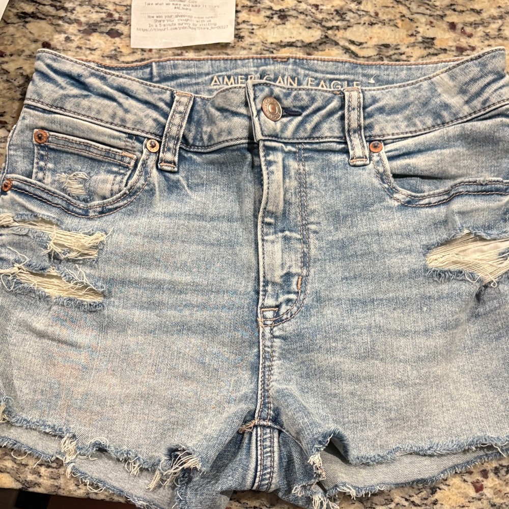American Eagle Outfitters Women's Distressed Light Blue Jean Shorts